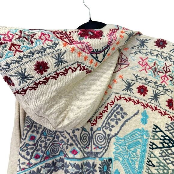 BIYA Johnny Was Floral Embroidered Open Front Hooded Cardigan Multicolor Medium - Picture 9 of 13